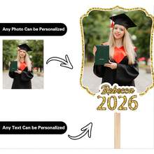 Personalized Graduation Face Photo Hand Fan, One-Side Custom Big Head Fan With Your Photo Name, Fun Face Cardboard Cutout Graduates Decoration Gifts For 2026 Graduating High School And College Student - Gold - View 2
