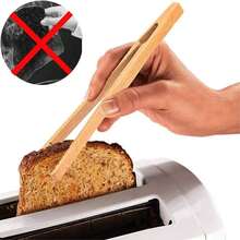 Bamboo Toast Tongs, 7 Inches Mini Wood Cooking Tong With Anti-Slip Design Great For Serving Food/Toaster/Bread & Pickles/Sugar/Barbecue,Small Kitchen Tongs Multi-Use For Salad, Grilling, Frying - C - Xem 6
