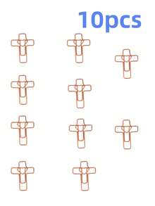 10/30 piezas Clips de papel con corazón y cruz enchapados, Clips de papel metálicos coloridos y creativos, Marcadores de libros lindos, Decoración de papelería DIY para diario - Clip de papel con forma de cruz en forma de corazón - Ver 8