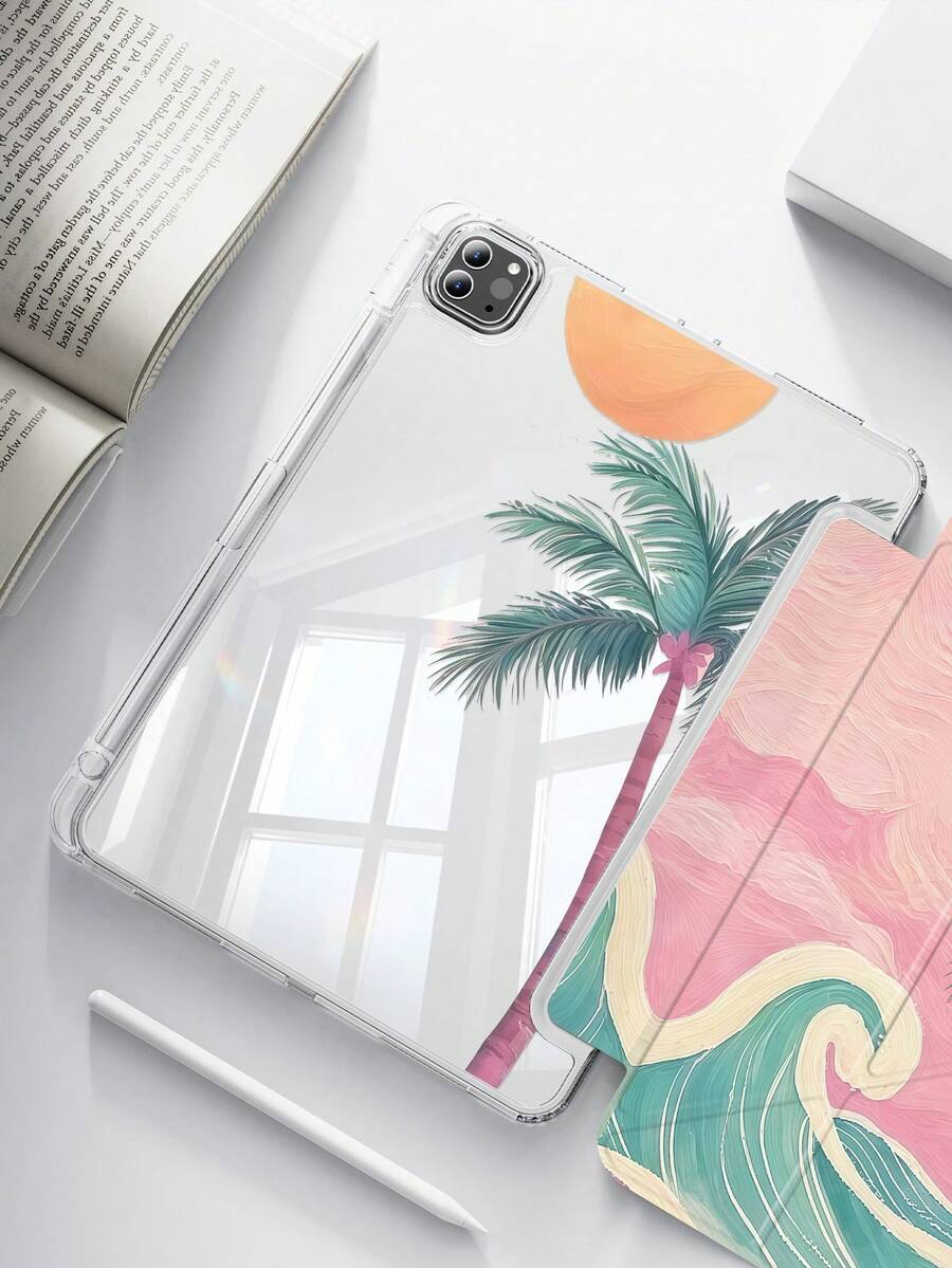 This Beautiful And Cute Cartoon/Anime Beach Palm Tree Double-Sided Acrylic Crystal Clear Back Cover Is Shockproof And Durable, Suitable For 7th, 8th (10.2 Inch), And 10th Generation . It Has A Built-In Pen Slot, Supports Sleep/Wake Function, And Multiple Folding Stand Modes, Making It An Ideal Holiday Gift. - Multicolor - View 1