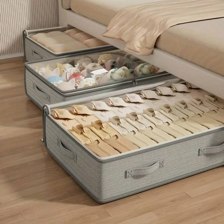 1pc Extra Wide Under Bed Storage Box, Large Capacity Flat Drawer Design, Suitable For Storing Clothes, Blankets, Seasonal Wear, Saves Bed Frame Space, Multifunctional Wardrobe Storage Box