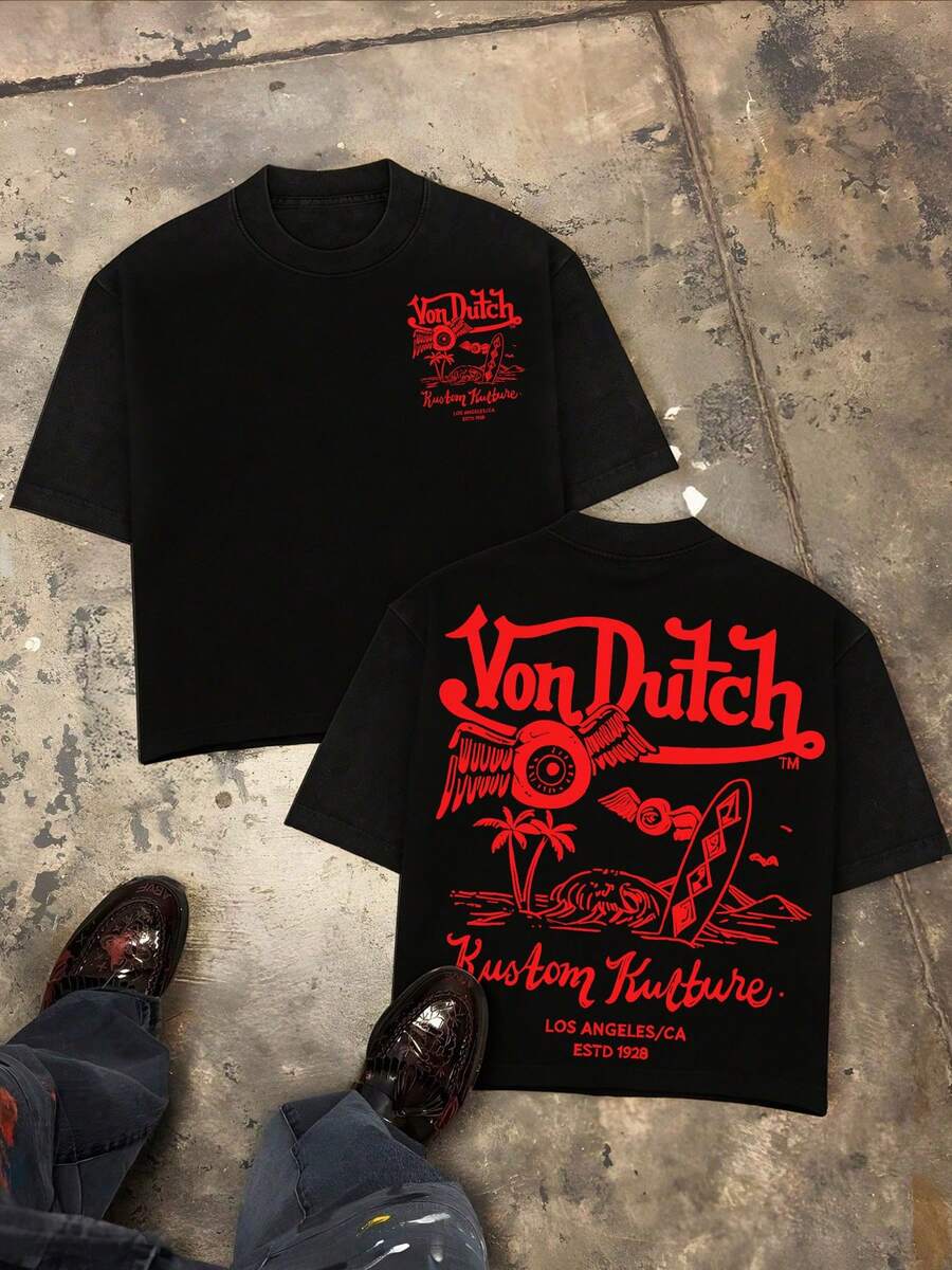 Von O Dutch Classic Wing Tops On The Beach - Oversized Vintage Printed Washed T-Shirts. Men's 100% Cotton, Loose Fitting, Y2K Street Retro Casual Urban Aesthetics, 100% Cotton Pullover. Gifts Men Clothes Men Shirts Graphic Teens Men Vintage T Shirts Graphic Tees Tanktop - 黑色 - 查看 1