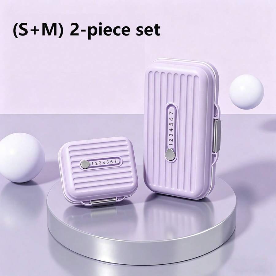 2 X Caja de pastillas de viaje portátil (grande y pequeña en morado) Organizador de pastillas de viaje para uso diario y de viaje, etc. - Púrpura malva - Ver 1