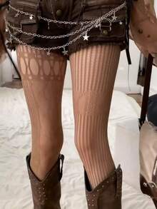 Pantalones anchos de encaje retro con efecto AB, combinados con malla, de estilo distintivo, juveniles y versátiles. - Café integral - Ver 4