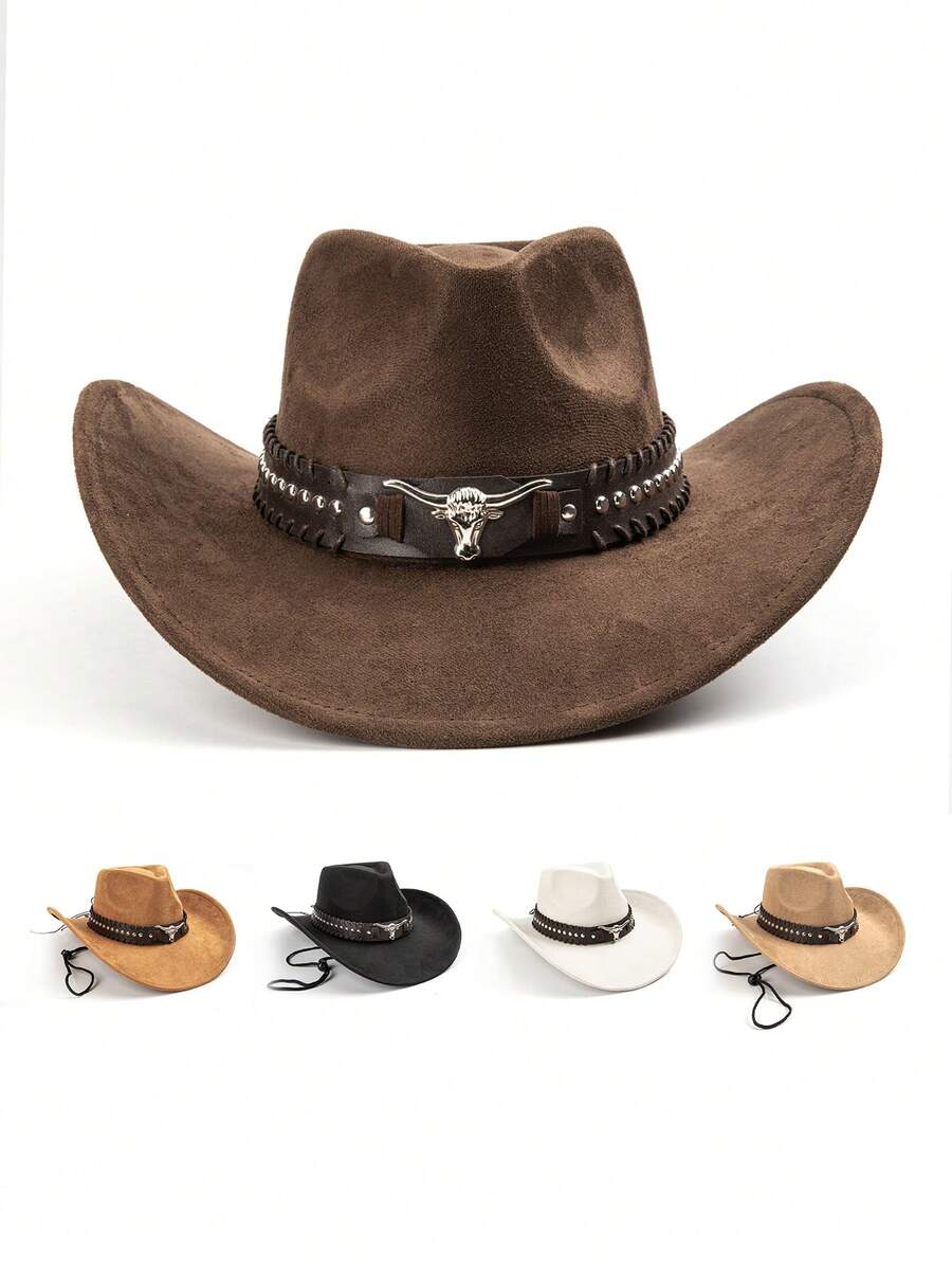 1pc Women's Faux Suede Felt Hat, Rivet Leather Belt Decoration Hat Band, Casual, Daily Wear - Top Hat 1 - View 1