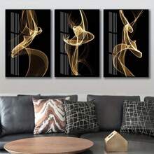 3pcs Unframed Nordic Style Golden Stripe Oil Painting Wall Art Decor, Suitable For Bedroom, Living Room, Sofa Background, Ideal Gift - A - View 11