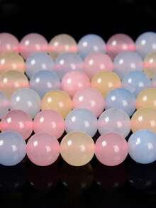 1 Strand Morganite Jade Beads Round Gemstone Loose Beads, Candy Jade Beads Smooth Round 6mm 8mm 10mm Gemstone Beads For Jewelry Making - Multicolor - View 2