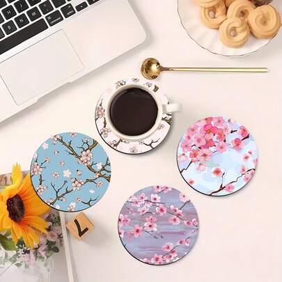 Cup Coasters, 3.94-Inch Round Decorative Desktop Coasters, Home, Kitchen, And Office Coasters, Men's And Women's Water Cup Accessories, Decorative Coasters, Suitable For Giving As Holiday Birthday Gifts To Family And Friends, 10X10X0.3cm