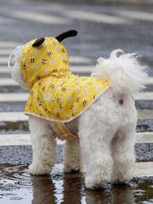 LUCKIE PAL 1pc Bee & Flower Print Waterproof Raincoat For Cats & Dogs, Suitable For Rainy Days - Yellow - View 3