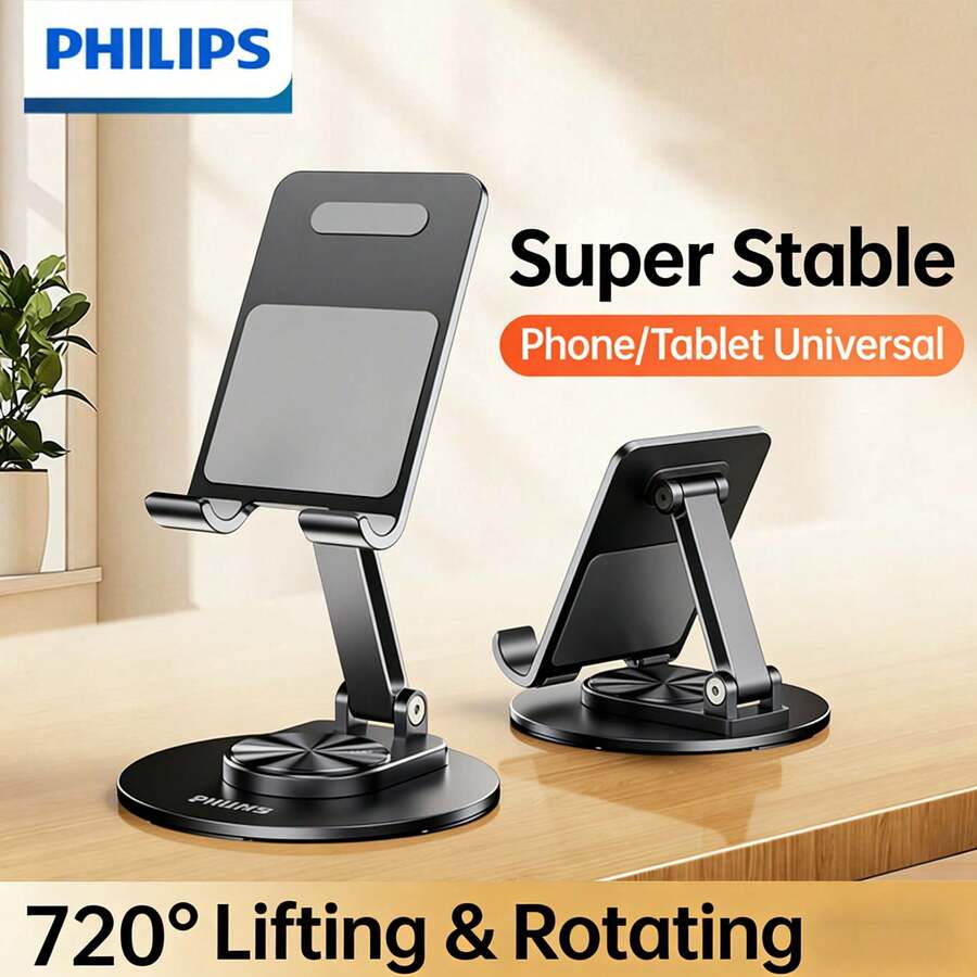 PHILIPS Desktop Metal Tablet/IPad Stand, Perfect For Slouchy People Watching Live Streams And Dramas, Adjustable Height, Foldable Portable Phone Holder DLK2311B/93 - Black - View 1