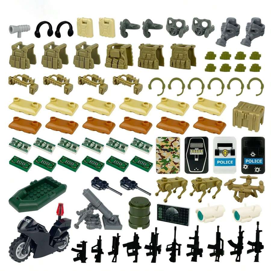 TOOUEE Military Tactical Equipment Building Block Set, Police Special Forces Weapon And Equipment Accessory Set, Compatible With Mainstream Brand Minifigures, Suitable As Birthday, Christmas, New Year Gifts For Fans, Party Favors - Multicolor - View 1