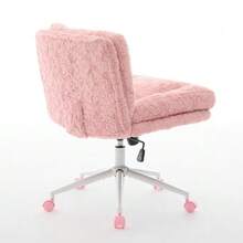 Office Chair With A Wider Seat Of 67 Cm (26.4 Inches), Home Office Chair With Metal Base And Faux Rabbit Fur, Adjustable Swivel Desk Chair, Vanity Chair (Violet), DE1875VT - Pink - View 11