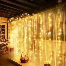 1 pièce Rideau lumineux 300/200/100 LED avec télécommande, 8 modes de lumière féerique, alimenté par USB, convient pour Noël, Halloween, chambre à coucher, fenêtre, mariage, décoration de fête - Rideau lumineux USB - Voir 14