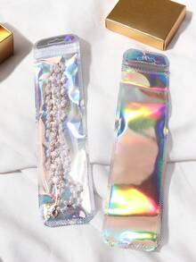 50pcs/100pcs Premium Jewelry Packaging Bags, Laser Bags, Self-Seal Plastic Bags, Holographic Foil Bags For Toys, Cables, Jewelry, Travel Accessories, Gift Packaging - Multicolor - View 10