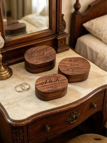 Boîte à bagues personnalisée 2 compartiments/ Boîte à bagues de fiançailles personnalisée/ Boîte à bagues en bois gravée/ Cadeau d'anniversaire pour couple/ Cadeau de porteur d'alliances de mariage - Multicolore - Voir 7