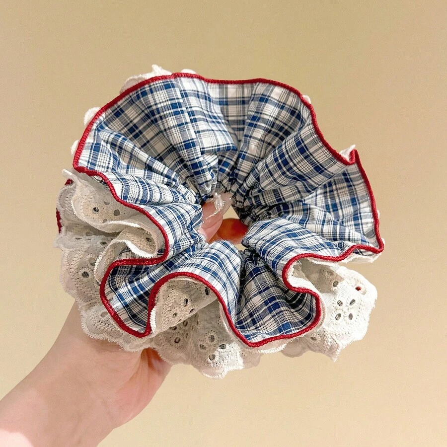 2026 New Korean Style Plaid Hair Tie Women, Versatile Hair Accessory - Dây buộc tóc kẻ caro xanh - Xem 1