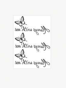 1pc Sticker, Line Butterfly, 'Always With Me' In English, Temporary Tattoo Sticker, Suitable For Arms, Abdomen Non-Reflective, Realistic Tattoo, Suitable For People, Daily Use, Lasts3-5Days - Black - View 4