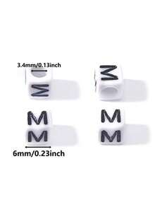 100/1000 hạt/gói, hạt chữ cái màu đen nền trắng, hạt chữ cái tiếng Anh bằng acrylic 6mm, hạt chữ cái vuông bằng nhựa, vật liệu làm trang sức DIY, phụ kiện trang trí | Hạt tràn | Vật liệu hạt bền để làm trang sức - trắng - Xem 2
