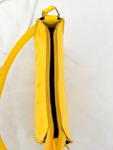 Solid Color Embossed Geometric Shoulder Bag - Yellow - View 9