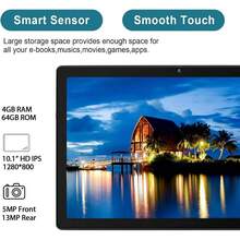 Qetupa 10.1英寸平板电脑，Android 15操作系统，MTK 8788八核2.0GHz处理器，4GB内存，64GB存储空间，1280*800 IPS高清显示屏，500万像素前置摄像头和1300万像素后置摄像头，6000mAh电池，802.11ac WiFi 5，GPS，Widevine L1（不含适配器） - 銀色 - 查看 5