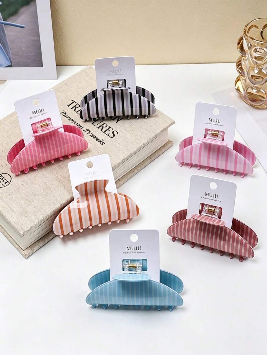 Pinza para el cabello a rayas coreana de material PVC de alta calidad, accesorio de moda para el cabello adecuado para la parte posterior de la cabeza - Multicolor - Ver 1