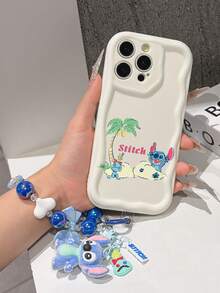 Disney Has Authorized, Phone Case - Chain Set, The Stitch Lilo & Stitch Phone Case Plus A Silicone 3D Or Fluffy Style Stitch Bracelet With Metallic Ring Removable Bracelet, Stitch And Angel Pattern, Compatible With Iphone 17/16/15/14/13/12/11/XS/XR/X Plus Pro Max, Wavy Design Phone Case For Girl, A Stylish Cartoon Summer Phone Case, The Perfect Gift Choice, Phone Protection, Durable Phone Cover, Great Gift For Friends And Family - Kiểu trắng B - Xem 5