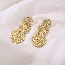 1 paire de boucles d'oreilles élégantes rondes avec disque martelé, rayures brossées en métal minimaliste. Cadeau classique, généreux et dynamique à la mode pour les femmes - Boucles d'oreilles martelées - Voir 8