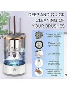 Quick-Dry Electric Makeup Brush Cleaner, Spin-Cleans & Dries Brushes In Minutes, No More Waiting For Brushes To Dry, USB-Powered For Home/Travel, Gentle On All Bristle Types, Compact Size Fits Any Bag, Daily Beauty Essential - White - View 4