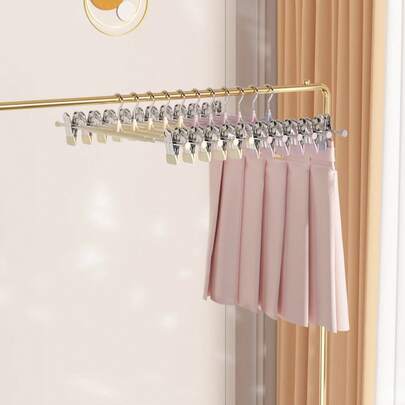 10pcs Stainless Steel Drying Rack, Adjustable With Clip Hangers, Anti Slip And Space Saving Metal Hangers, Suitable For Pants, Skirts And All Clothing, Keeping Clothes Clean And Orderly, Home Decoration, Room Decoration, Home Storage Supplies