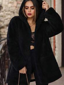 Women's Plush Teddy Coat For Warm Winter - 黑色 - 查看 2