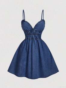 Women's Casual Denim Slip Dress For Summer - Lavado oscuro - Ver 2