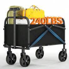 Carro Plegable de Alta Resistencia – Capacidad de 240 libras – Ruedas Todo Terreno – Gran Carrito Plegable para Camping, Jardín, Playa, Picnic, Manija Ajustable, Portavasos - Rueda de 5 pulgadas, tela Oxford 600D + tubo cuadrado - Ver 1