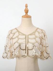 1pc Lightweight Shawl Cardigan, Sequin Lace, Travel Essential - Multicolor - View 2