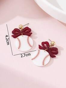 1 Pair Sporty Glittery Bow & Baseball Design Fashion Jewelry Earrings, Gift For Sports Party - Multicolor - View 4