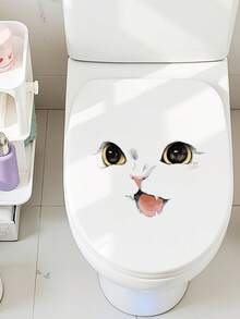 1pc Cartoon Cat Expression Toilet Sticker, Bathroom Toilet Lid Decorative Wall Decal - Cat Yazai 01 - View 2
