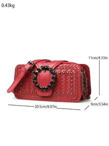 Retro Minimalist Printed Crossbody Bag With Adjustable PU Strap, Flap Closure, New Year - Gold - View 4
