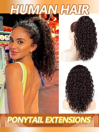 Tóc giả đuôi ngựa gợn sóng kiểu Brazil, dây rút, keo dán ma thuật, kẹp tóc, tóc giả dài gợn sóng xoăn cho phụ nữ