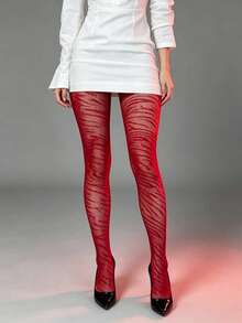 1 Pair Sexy Red Zebra Print Fishnet Tights, Stylish Animal Pattern Mesh Stockings For Daily Wear And Party - Red - View 2