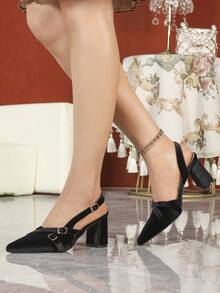 新款时尚百搭纯黑色高跟鞋，休闲布带度假凉鞋，夏季必备 - 黑色 - 查看 8