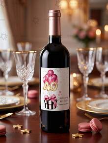 2pcs Birthday Wine Bottle Stickers, Champagne Labels, Birthday Theme Self-Adhesive Label Stickers, Suitable For Birthday Party And Celebration Table Decor, Champagne Decoration Labels For Birthday Party, Ideal Gift For Friends, Colleagues And Family - Pink 40 Years Old - View 5