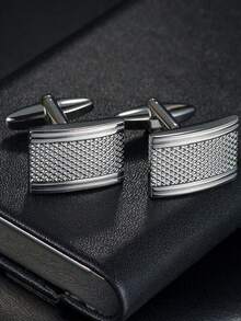 1 Pair Silver Geometric Square Cufflinks For Men - Silver - View 2