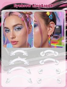 16G Clear Flexible Plastic Eyebrow Rings Daith Rook Earrings,10Pcs Clear UV Flexible Bioflex Acrylic Eyebrow Studs Body Piercing Jewelry - Clear - View 2