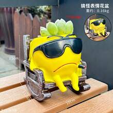 1pc Glossy Swinging Face Planter, Small Indoor/Outdoor Hanging Planter, Cute Hanging Peperomia/Succulent Planter, Happy Resin Succulent Planter - A - View 9