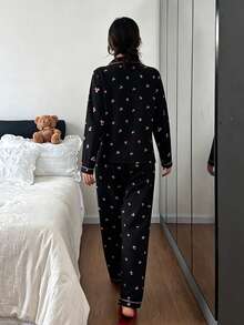 Dreamivo Bộ đồ ngủ dài tay in hình hoa anh đào màu hồng dành cho nữ - màu đen - Xem 2