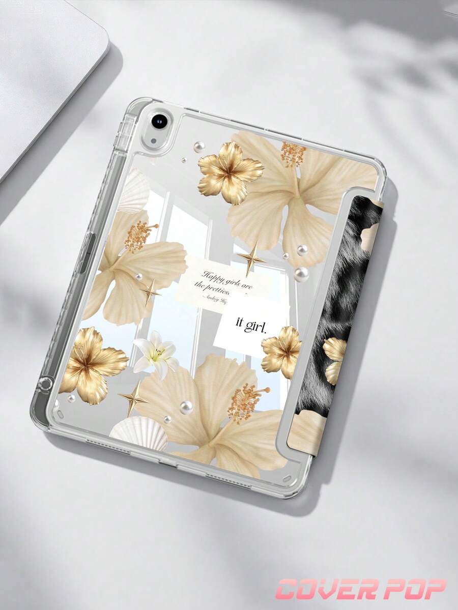 Ốp lưng máy tính bảng họa tiết da báo, hoa sen vàng, hoa ly và ngọc trai, tương thích với iPad Air 8 (M4) 2026 (11 inch), Air 8 (M4) 2026 (13 inch), thế hệ thứ 10, 10.2 inch/Mini6/Mini7/9.7 inch, Galaxy Tab A9 Plus, chống cong vênh hơn 3 năm, có khe cắm bút tích hợp, phù hợp với Kindle.