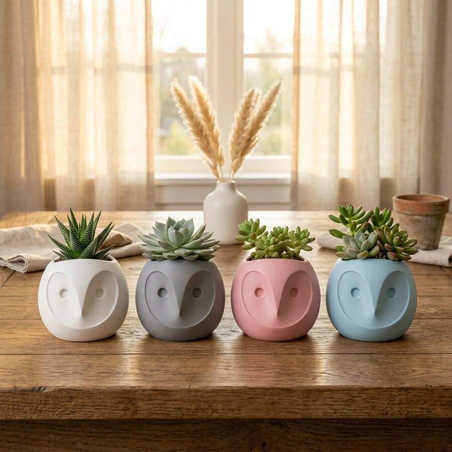 Cute Owl Succulent Plant Pot, Small Indoor Succulent Cactus Air Plant Pot, Pink Decorative Owl Flower Pot Suitable For Desk, Windowsill, Home Decor - A - View 1