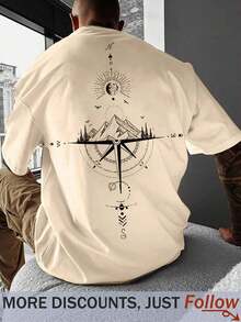 Playera Casual Corte HolgadoFenqiro Camiseta de manga corta con cuello redondo y gráfico de montaña para hombre, regalo de novio, para salir - Caqui - Ver 7