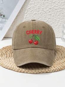 1件中性款 CHERRY 水果印花可調節軟頂棒球帽，戶外運動、海灘、休閒、街頭風、復古 - A - 查看 10