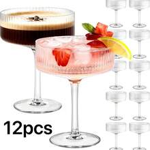 Bộ 1/2/3/4/6/12 ly cocktail hình xe ngựa La Mã có gân, ly đựng bánh mousse, ly kem, ly sâm panh 10oz không vỡ, ly coupe hai lớp chắc chắn có gân, bộ ly cocktail, ly Manhattan, thích hợp cho đám cưới, tiệc sinh nhật, quán bar. - Xem 12