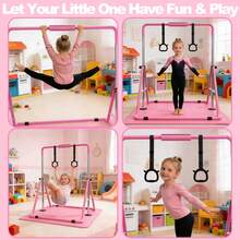 Gymnastics Bar For Kids, Gymnastics Horizontal Bar With Adjustable Height Foldable Training Bar With Mat For Home Practice - Pink - View 6